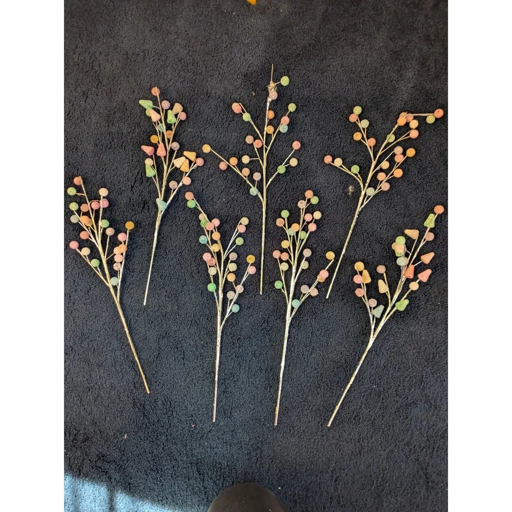 Set of 7 Pastel Sugared Berry and‎ Cone Floral Picks Silver Stems Easter Decor